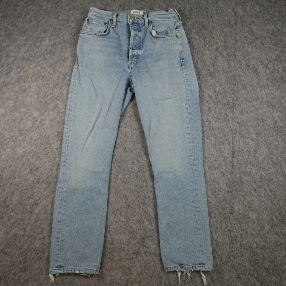 AGOLDE Jeans Women 25 Blue Riley Crop High Rise Straight Leg Denim Button Fly